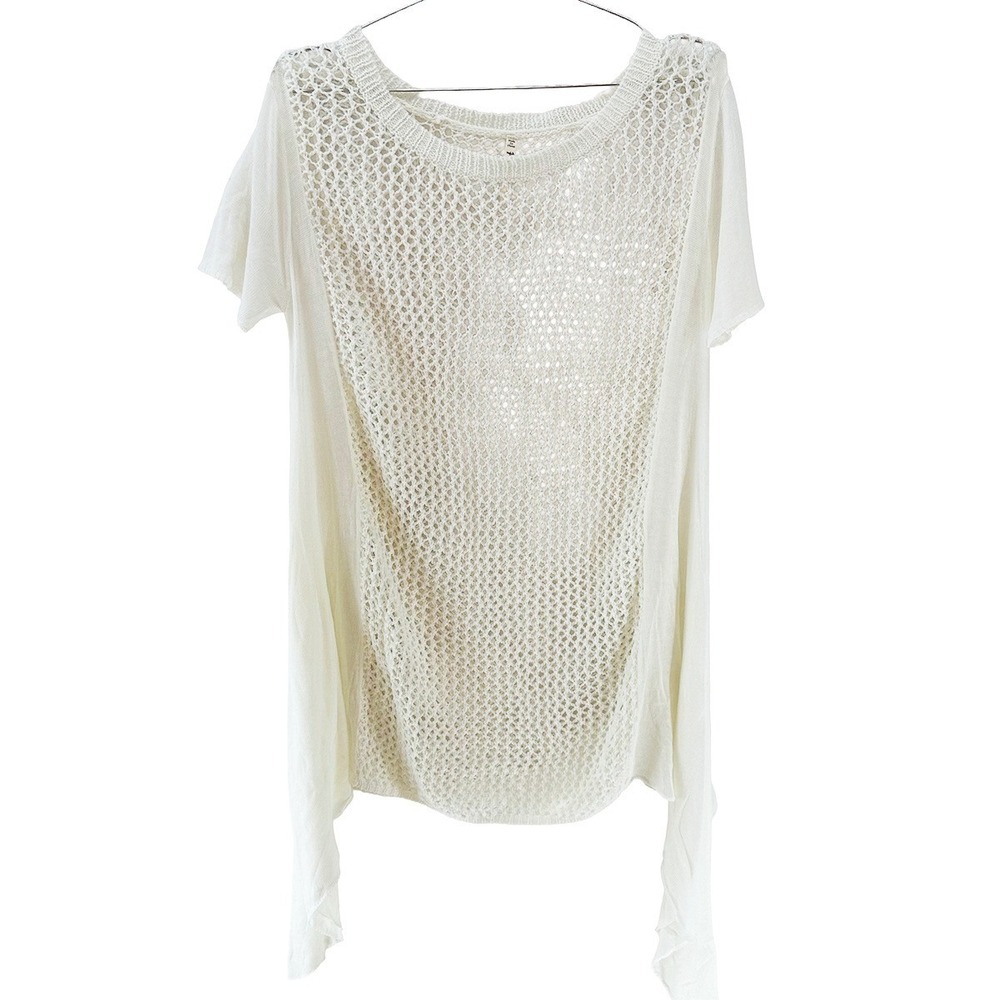POL Short Sleeve Open Knit Tunic Sweater •‎ Small • white